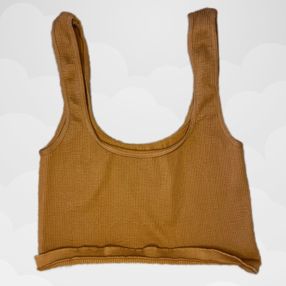 Free People Ribbed Crop Tank Top in Camel Brown